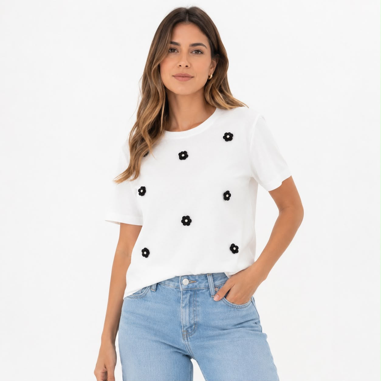 Notations White round neck and short sleeve t-shirt