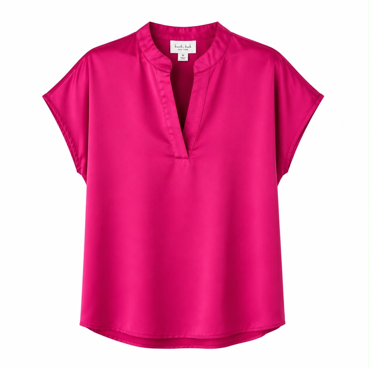 Nicole Miller blouse Satin short sleeve with mao p-neck