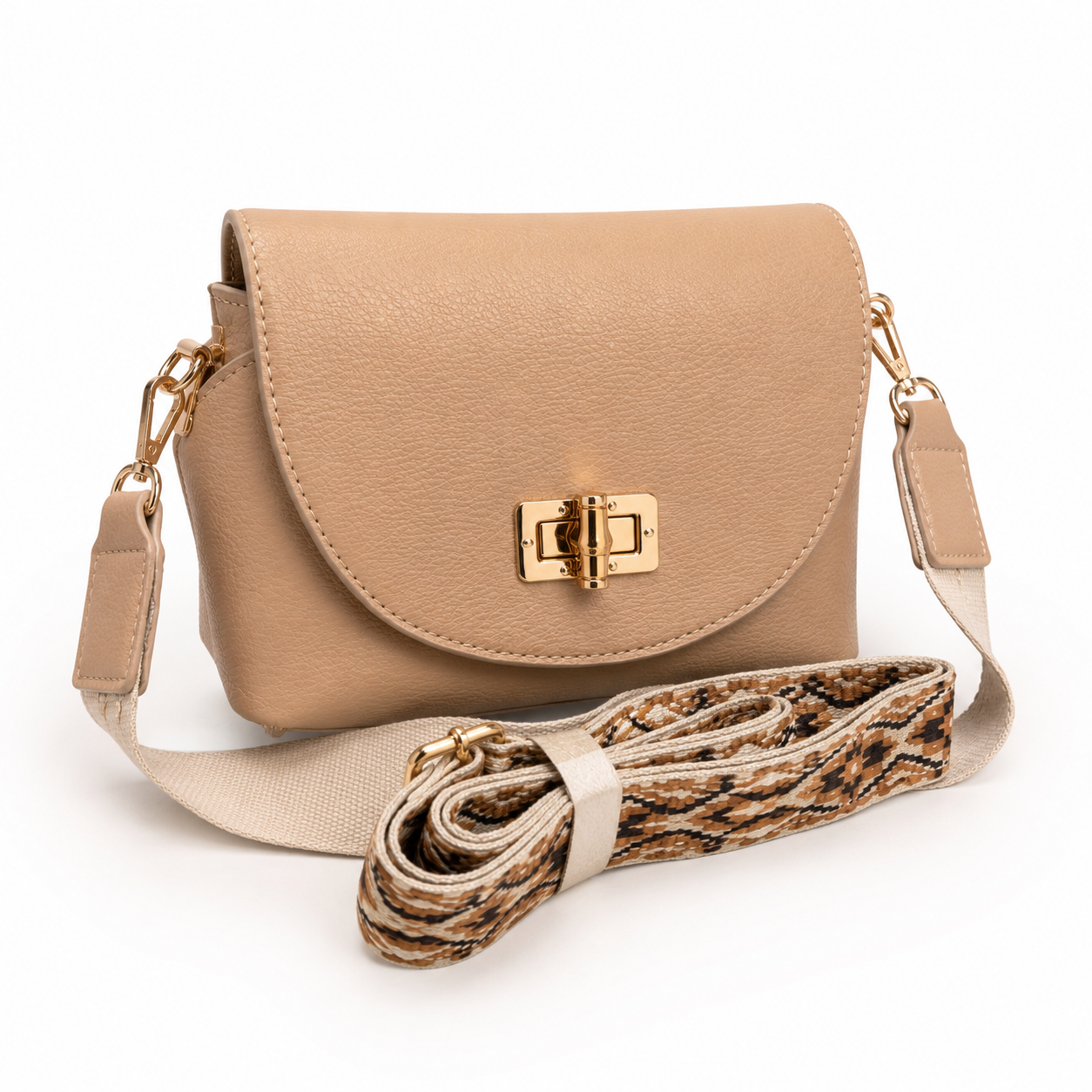 Le Miel Bamboo Twist Lock Flap Crossbody Bag