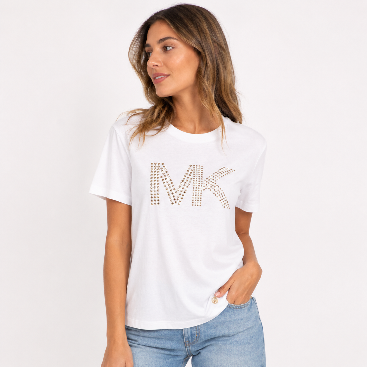 Michael Kors Women's Empire Stud Classic Crewneck T-Shirt