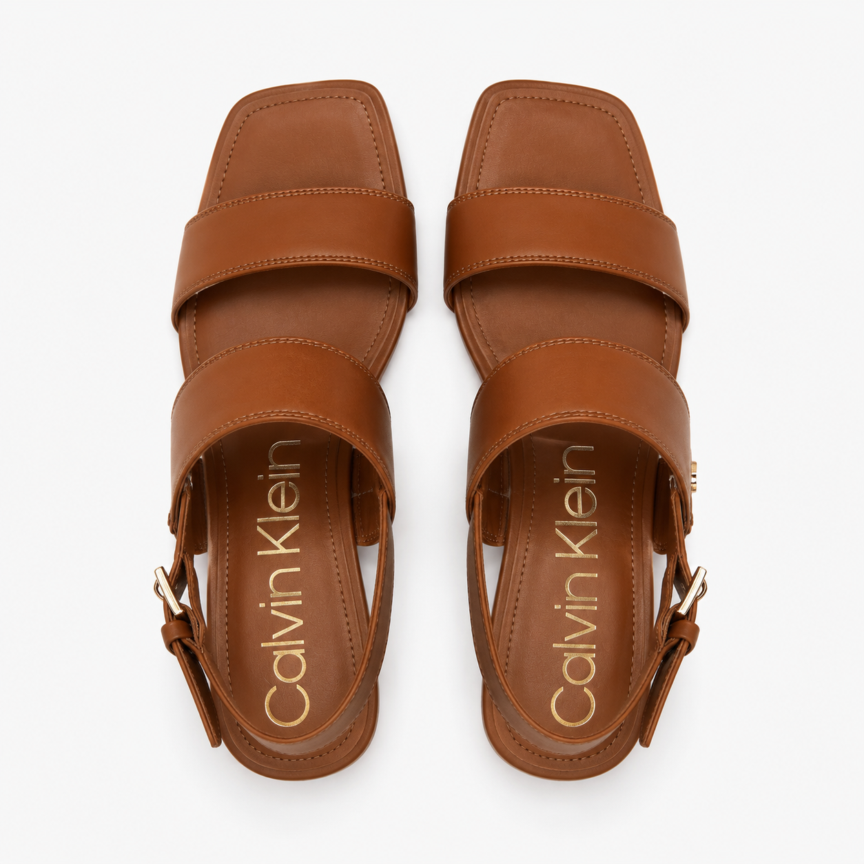 Calvin Klein heeled sandals model Rosemary in cognac color