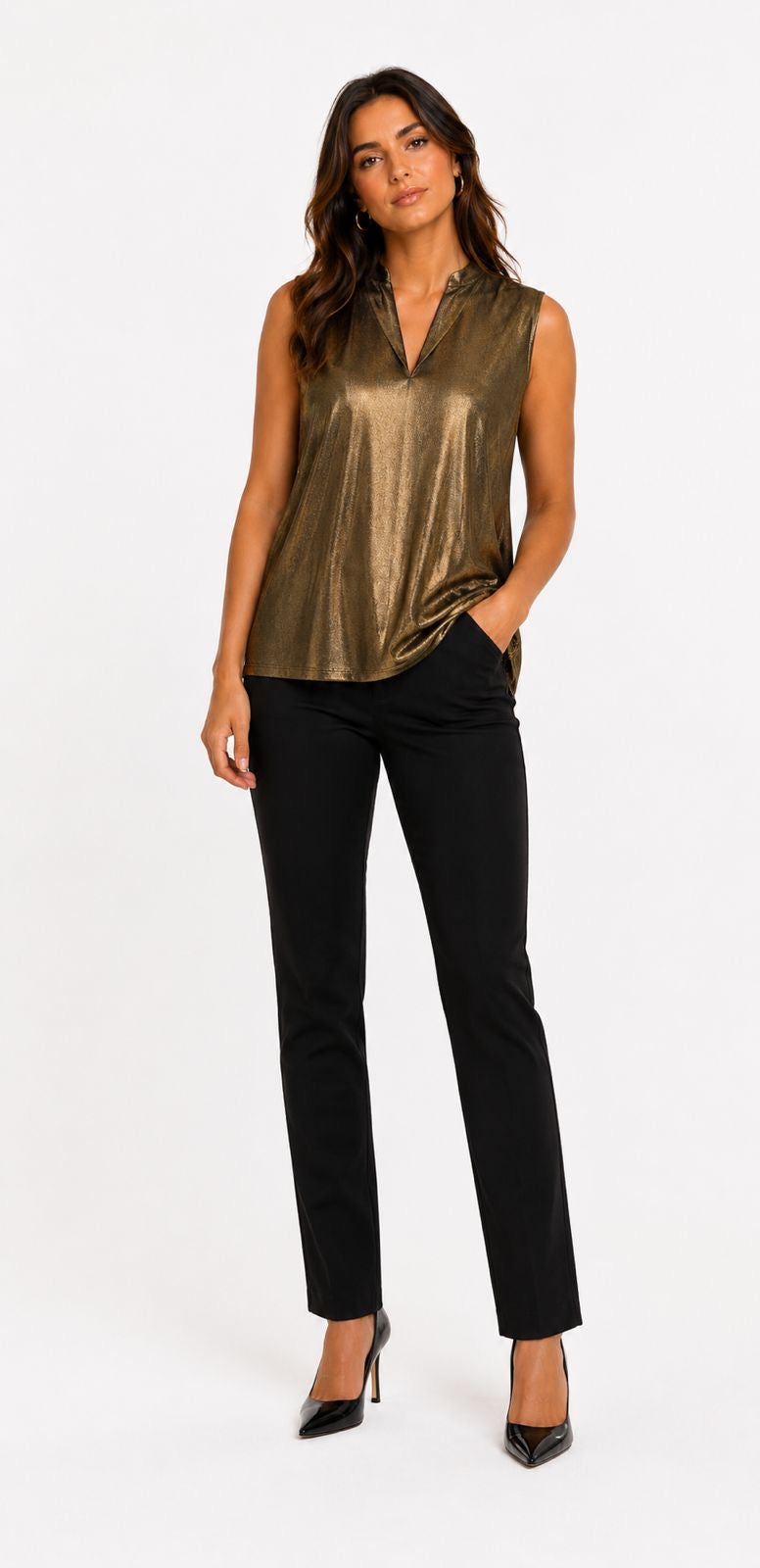 NINE WEST-Metallic gold sleeveless blouse