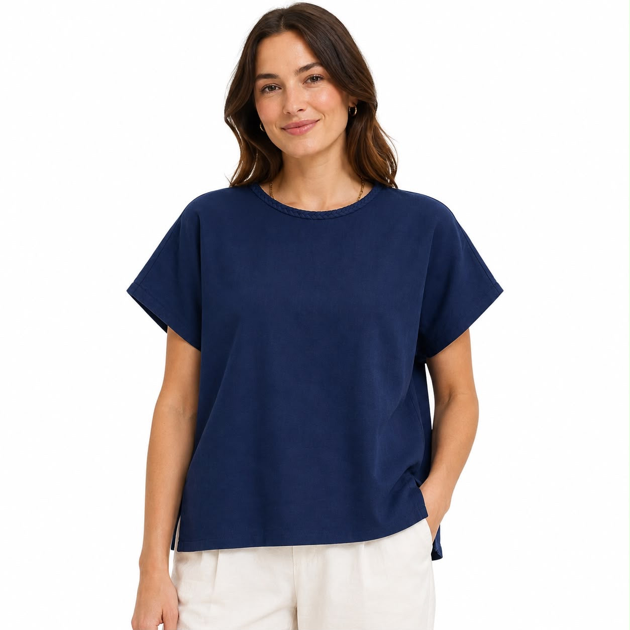 Anne Klein Navy blue short-sleeved blouse