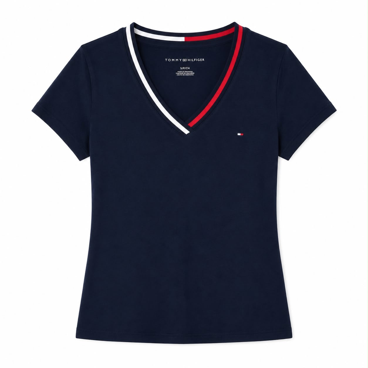 Tommy Hilfiger navy blue blouse stands out for its V-neck