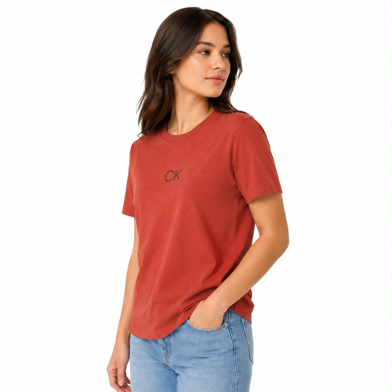 Calvin Klein red cotton t-shirt with a small CK logo