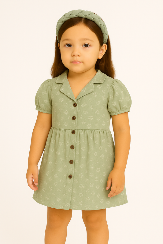 Tahari green dress with puffy sleeves