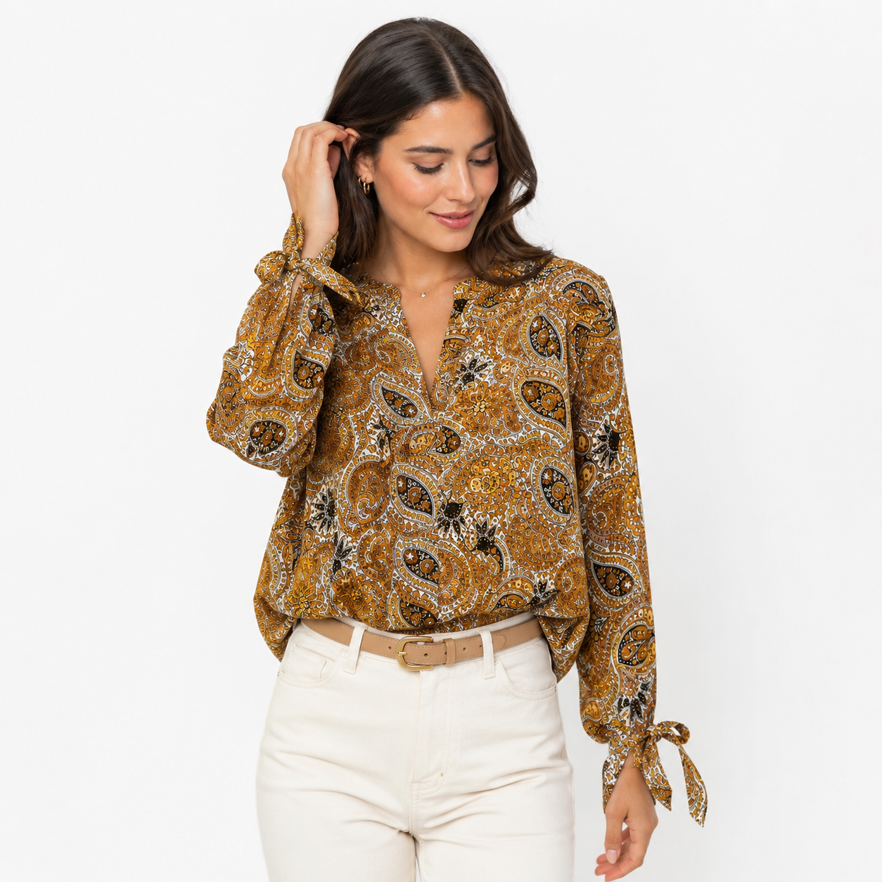 Michael Kors blouse with Paisley print in brown and yellow tones