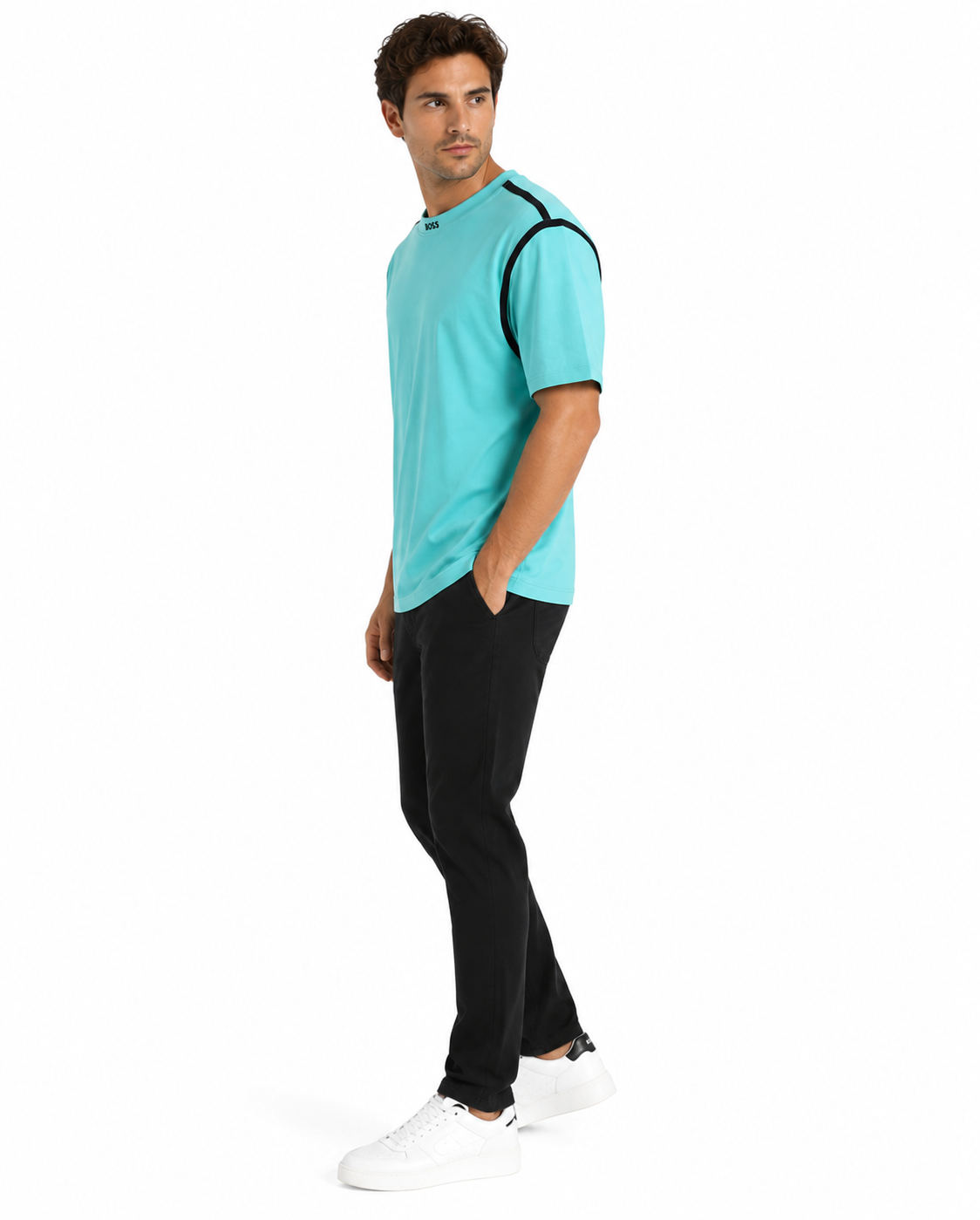 HUGO BOSS Tee Tape T-shirt in turquoise blue