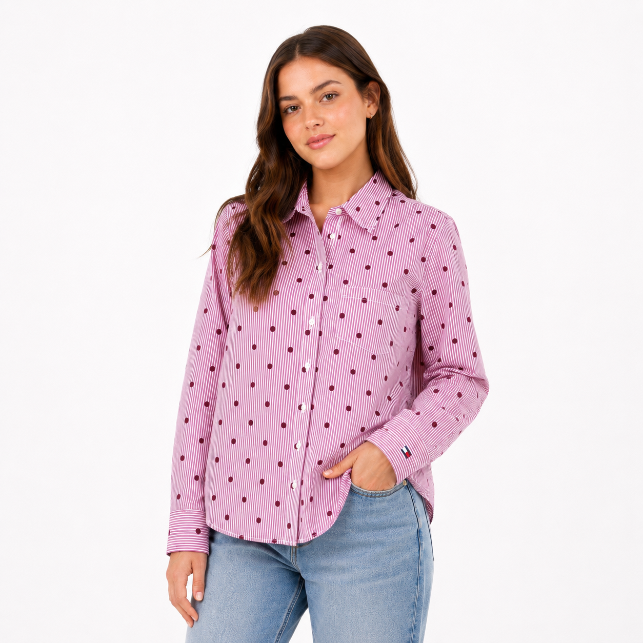 Tommy Hilfiger Relaxed Polka-Dot Poplin Jacquard Shirt