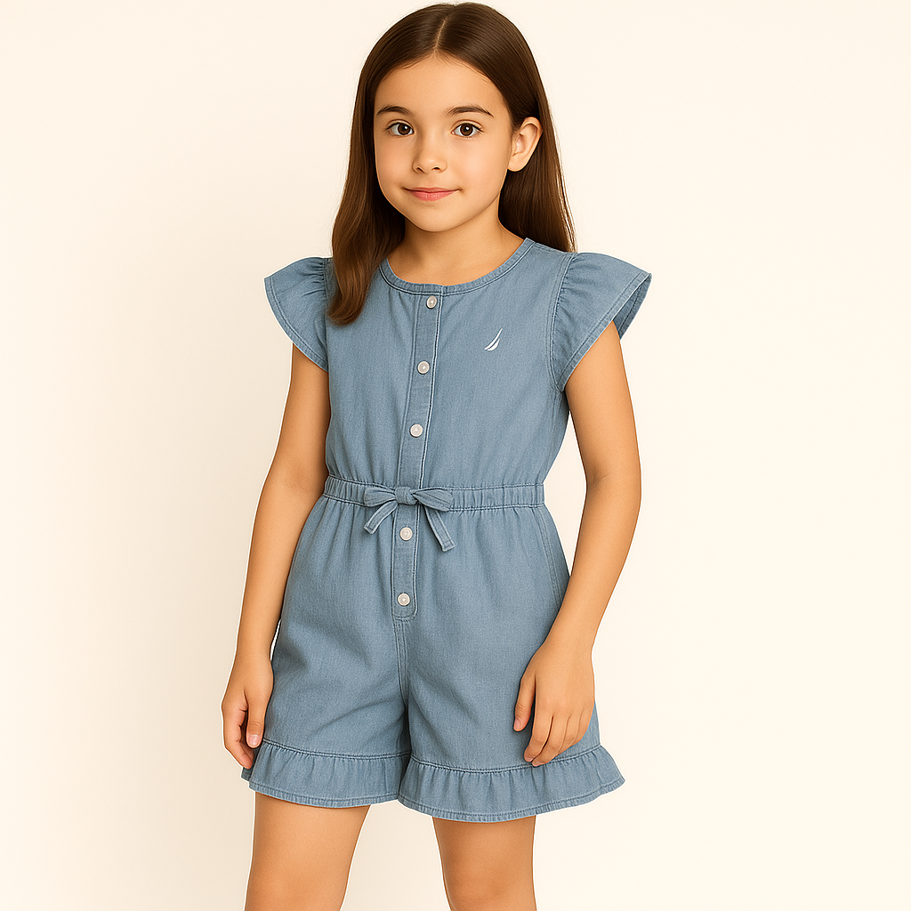 Nautica toddler girls' ruffle lightweight denim romper (2t-4t)