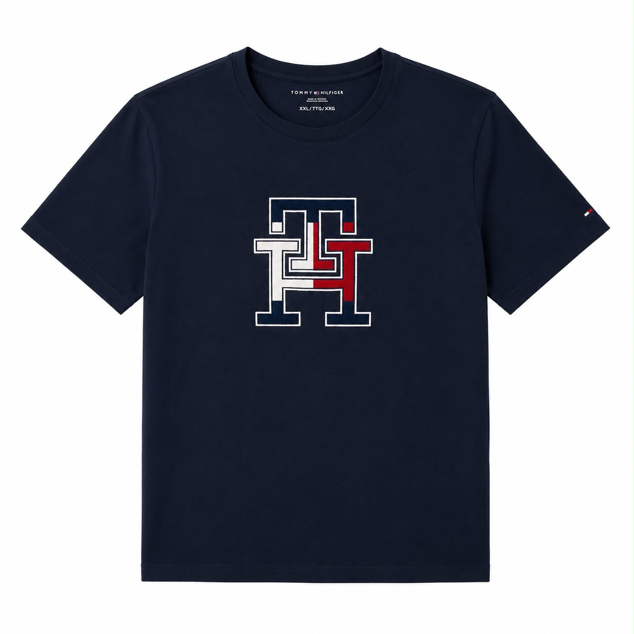 TOMMY HILFIGER-Embroidered Tricolor Logo T-Shirt