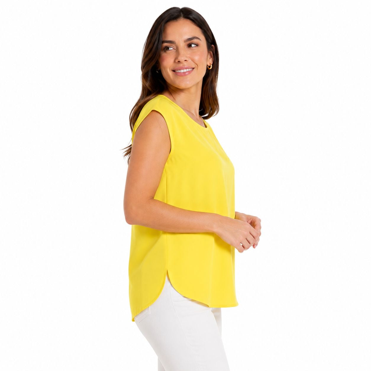 Green Envelope Flowing round neck and sleeveless blouse in yellow Women’s