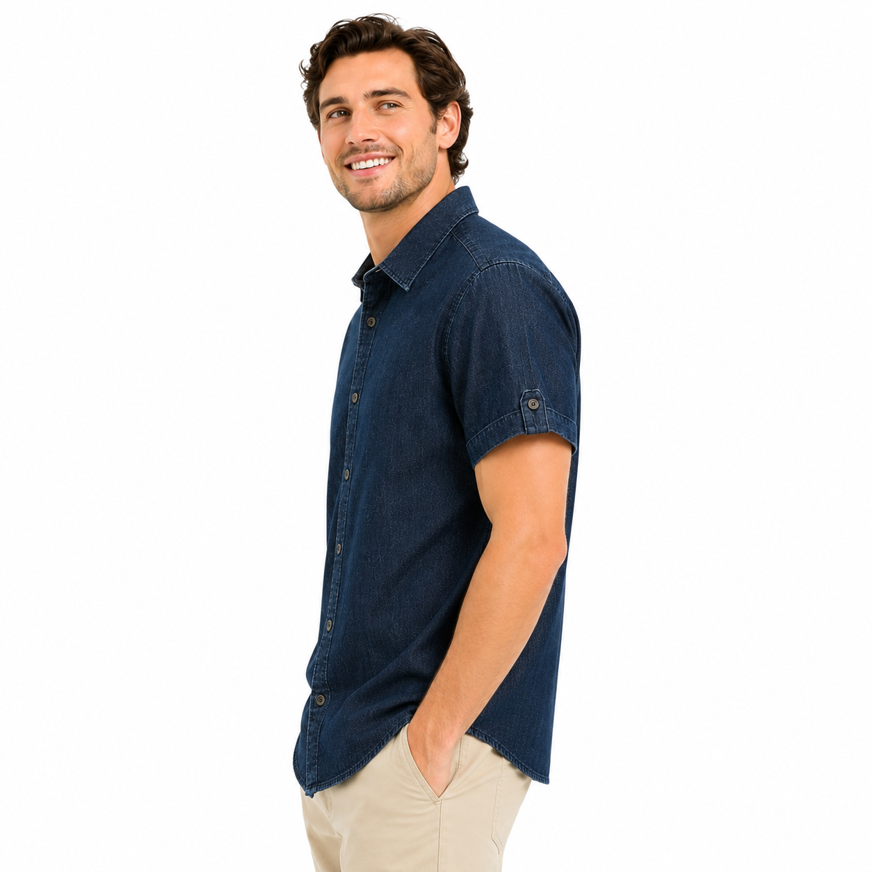 Kenneth Cole short-sleeved denim shirt Slim
