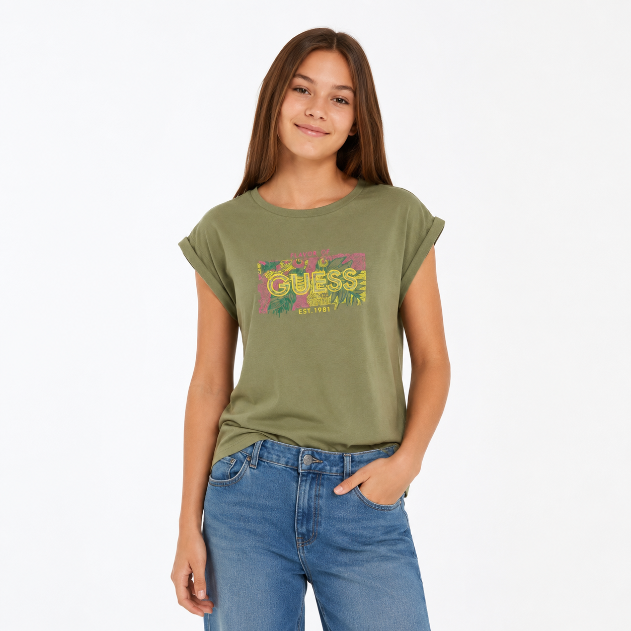 Guess olive green crewneck T-shirt