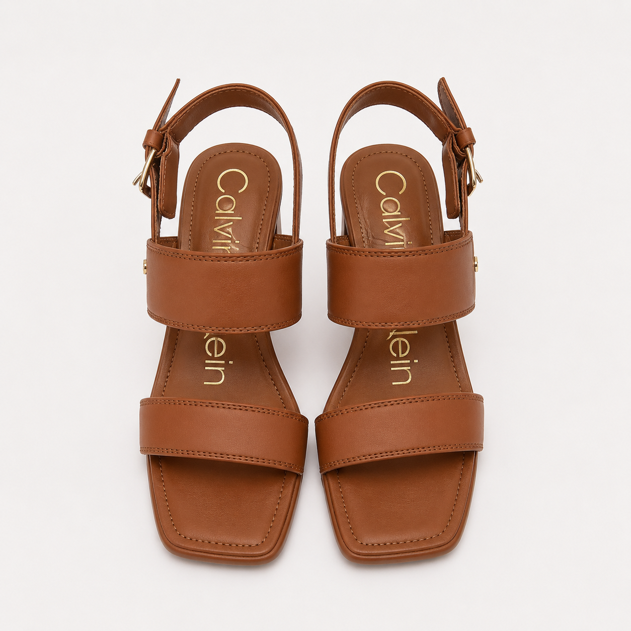 Calvin Klein heeled sandals model Rosemary in cognac color