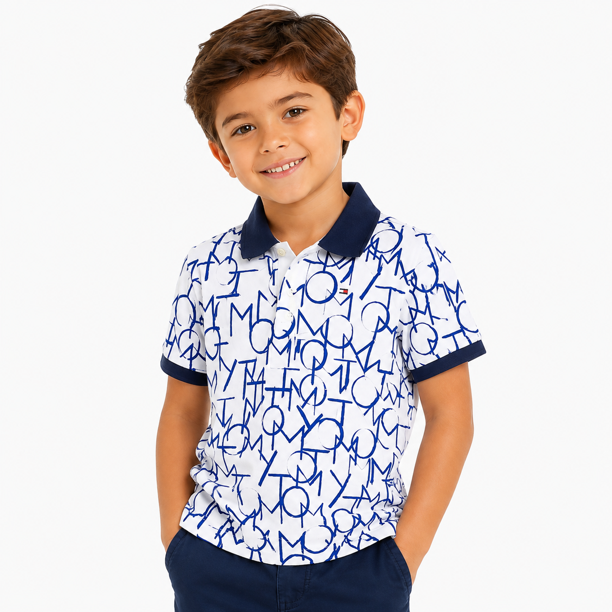Tommy Hilfiger- Boys Brand Logo Printed Polo Collar Pure Cotton T- Shirt