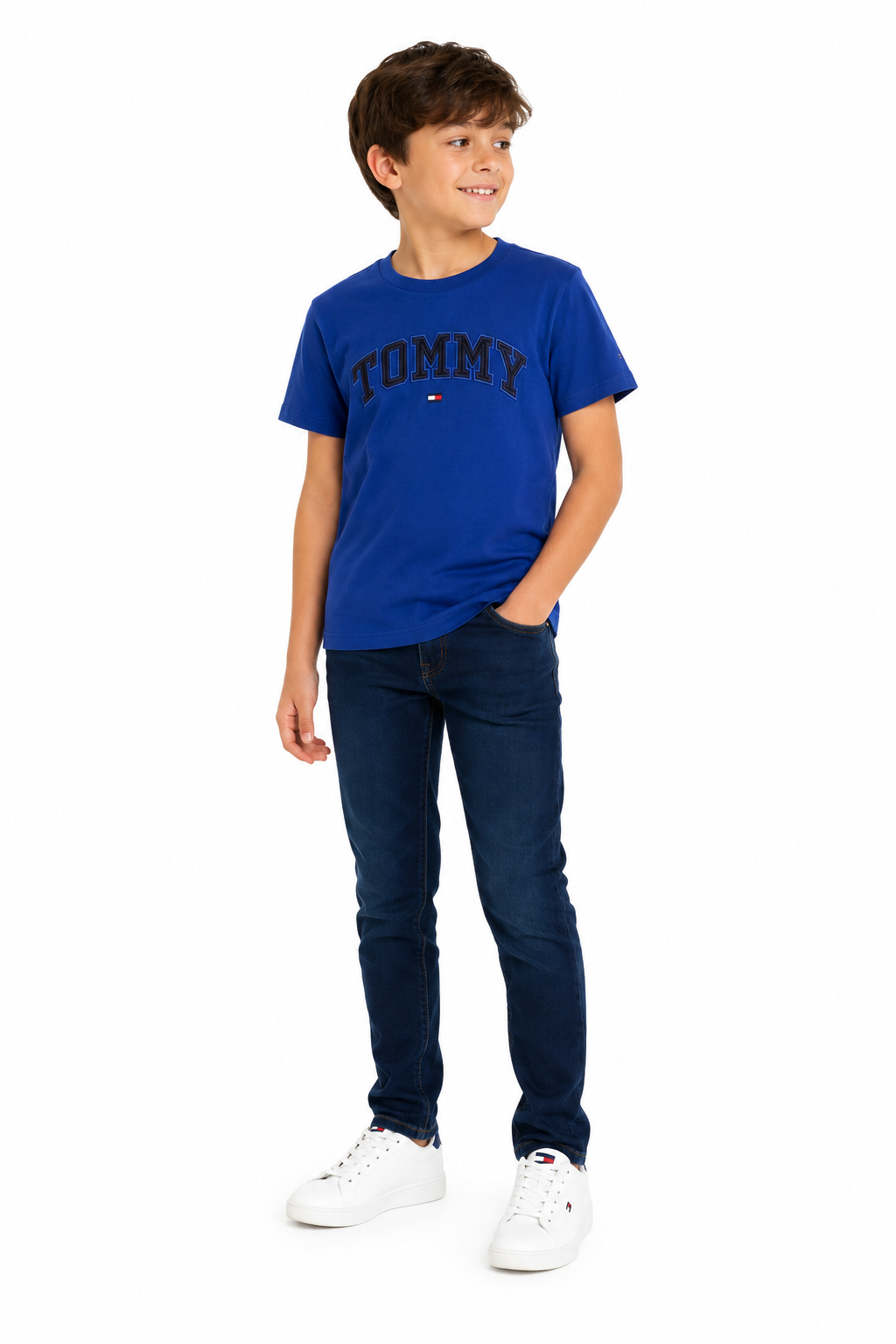TOMMY HILFIGER Boys Blue Cotton Logo T-Shirt