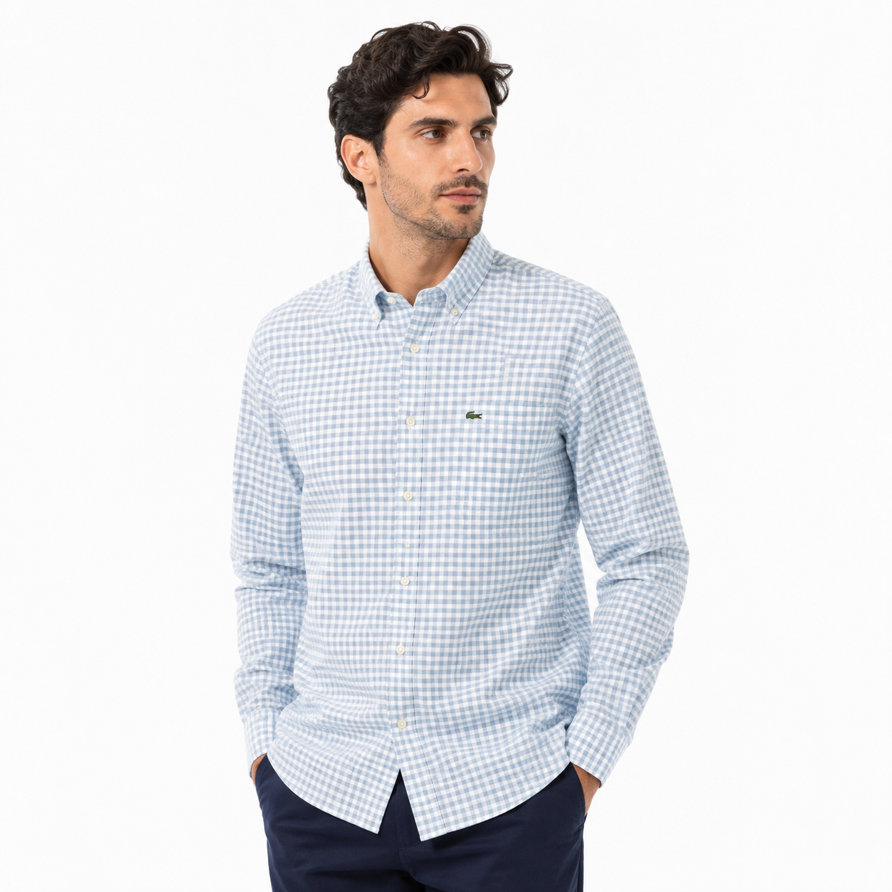Lacoste Men's Long Sleeve Regular Fit Gingham Button Down Shirt