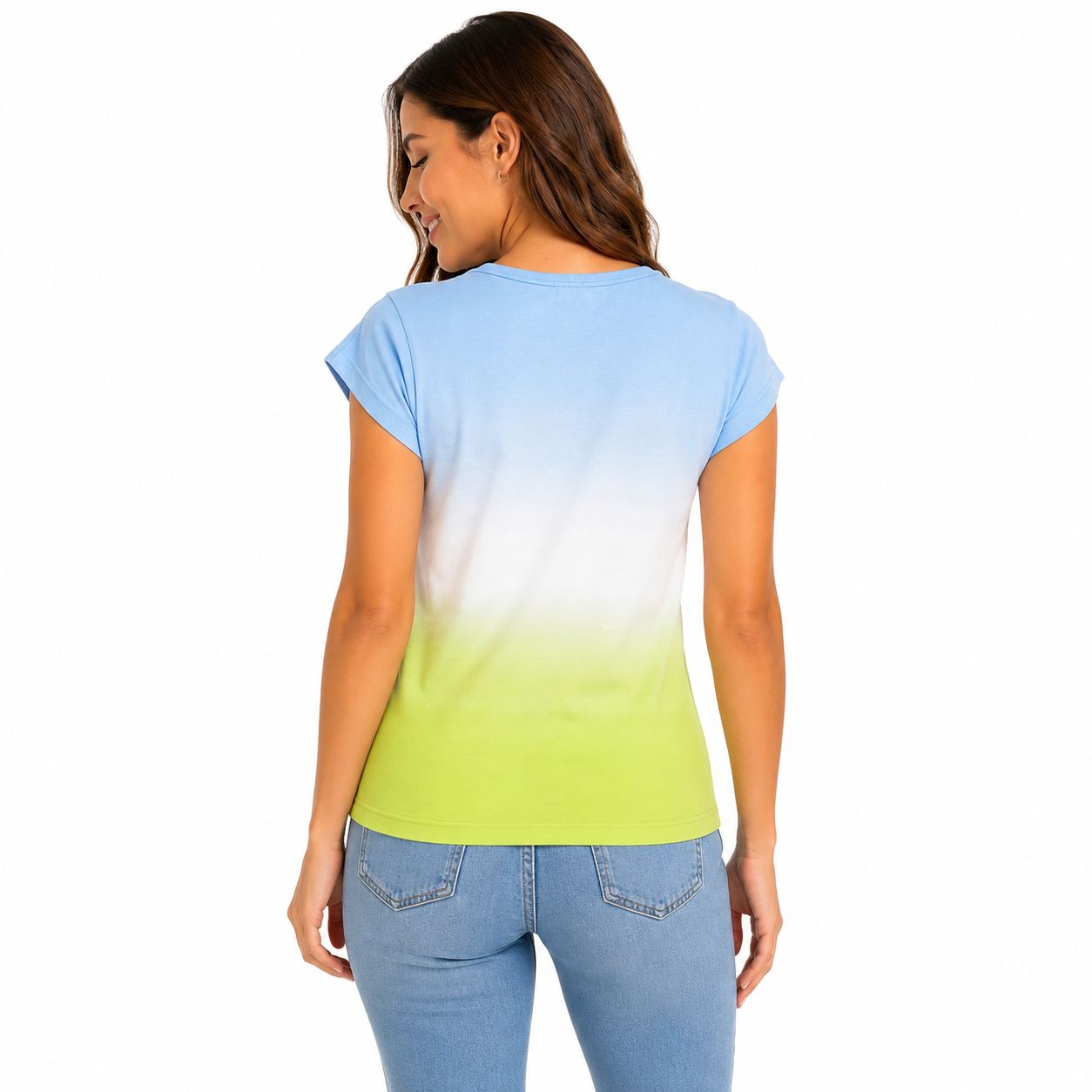 Tommy Hilfiger t-shirt features a gradient from blue to citronella yellow