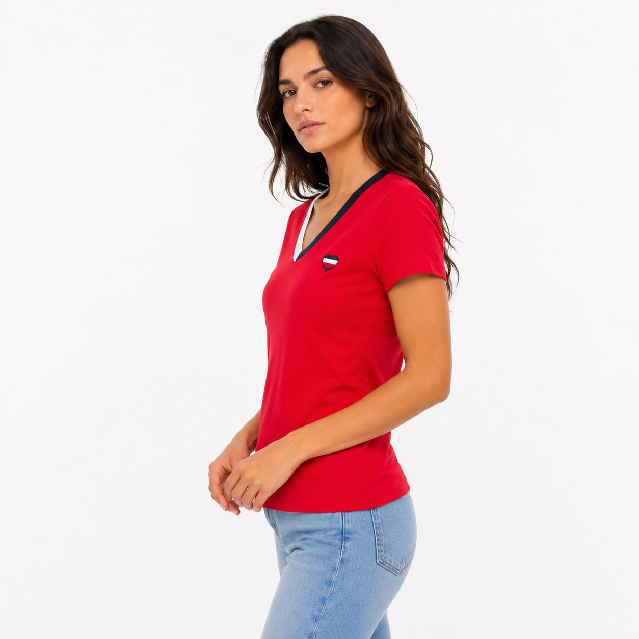 Tommy Hilfiger Women's V-Neck Heart Logo T-Shir