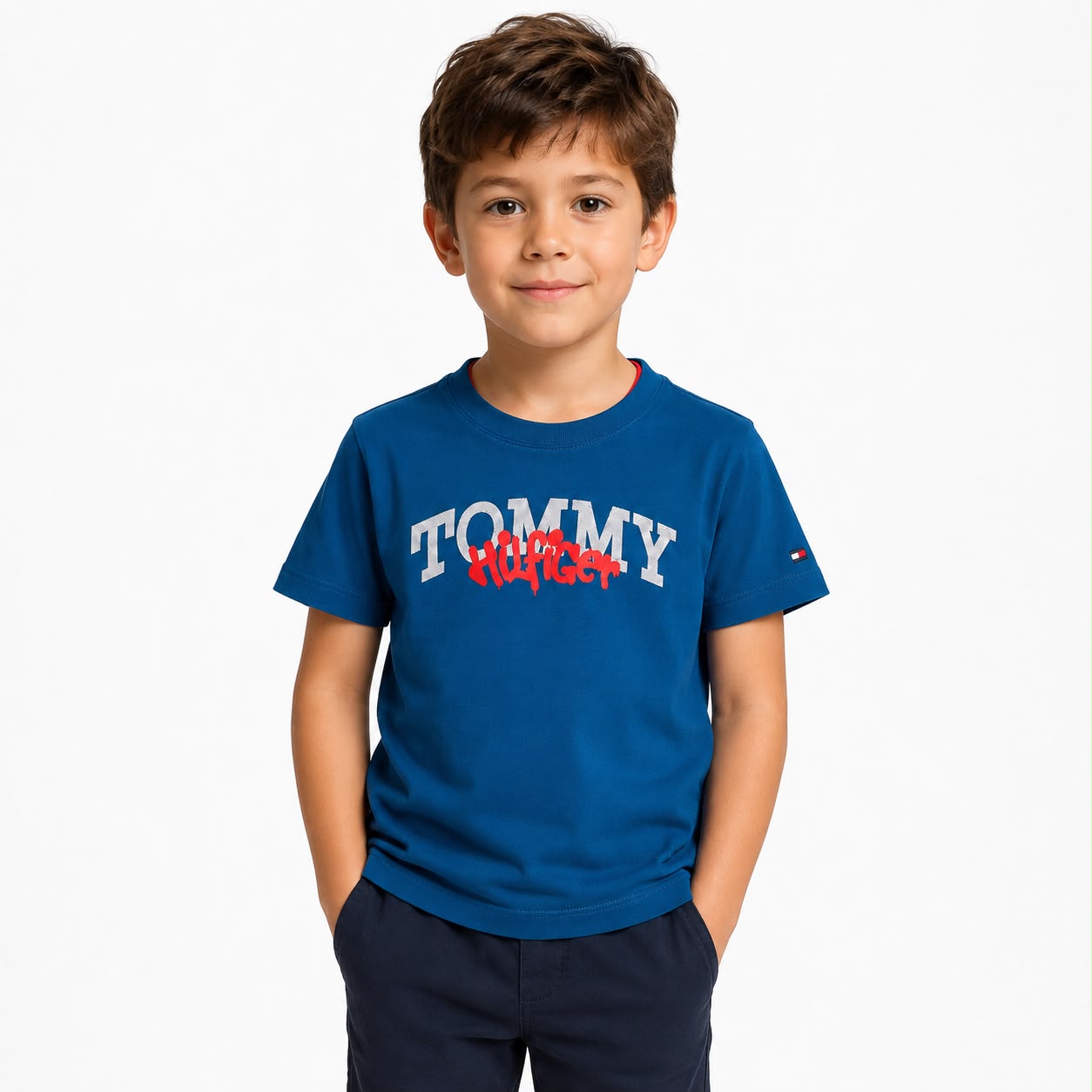 Tommy Hilfiger-Camiseta Con Logo Estilo Grafiti Niño Azul Tommy Hilfiger