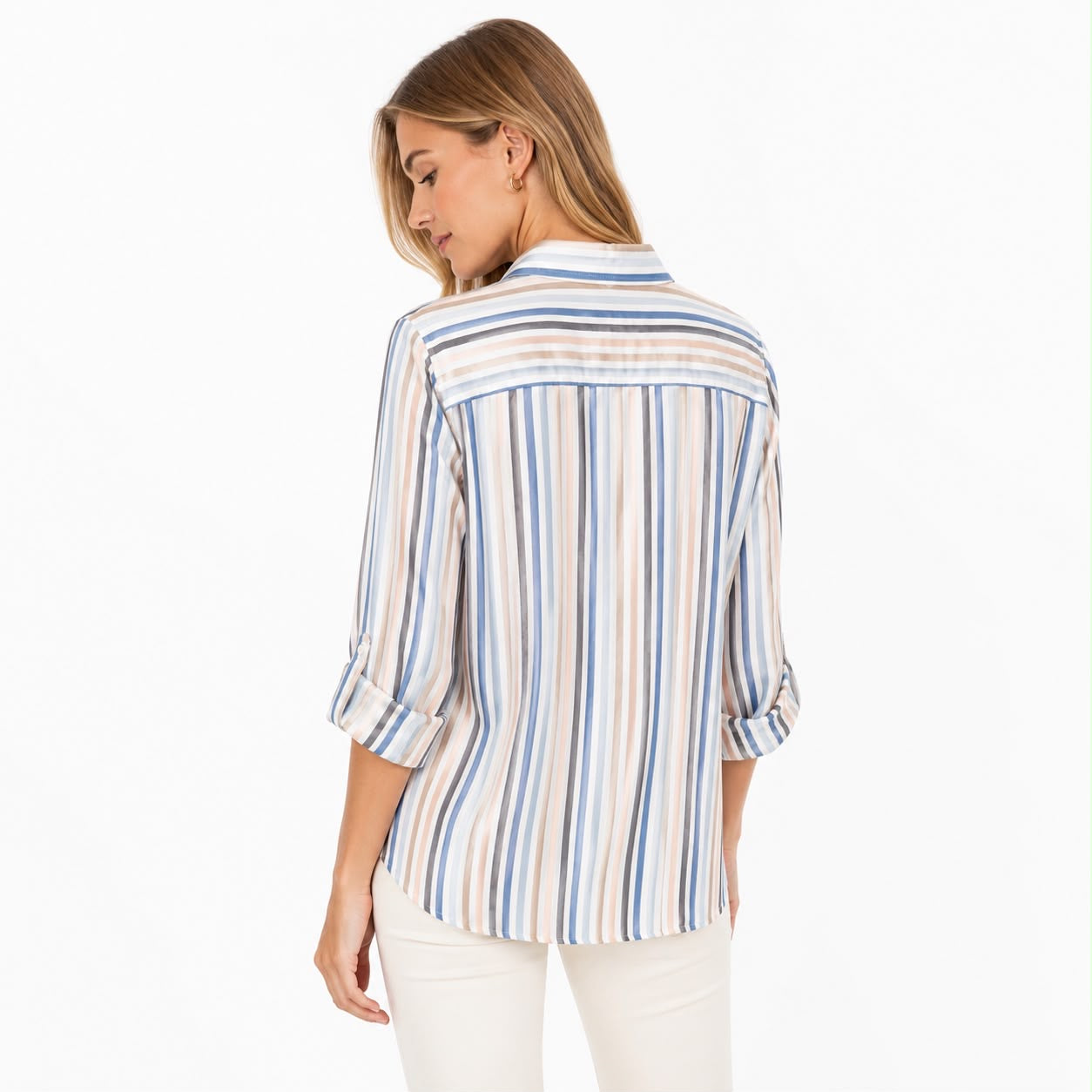 Tommy Hilfiger Women's Stern Striped Roll-Tab Shirt