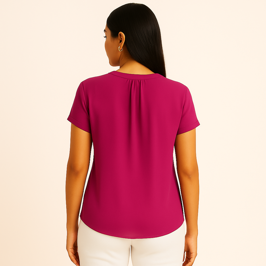 Pleione Women's Top Blouse Split Neck Cuffs Sleeve