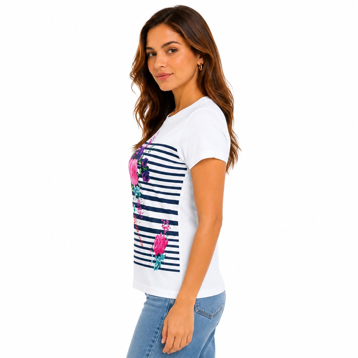 Nautica Striped Flowers Graphic T-Shirt