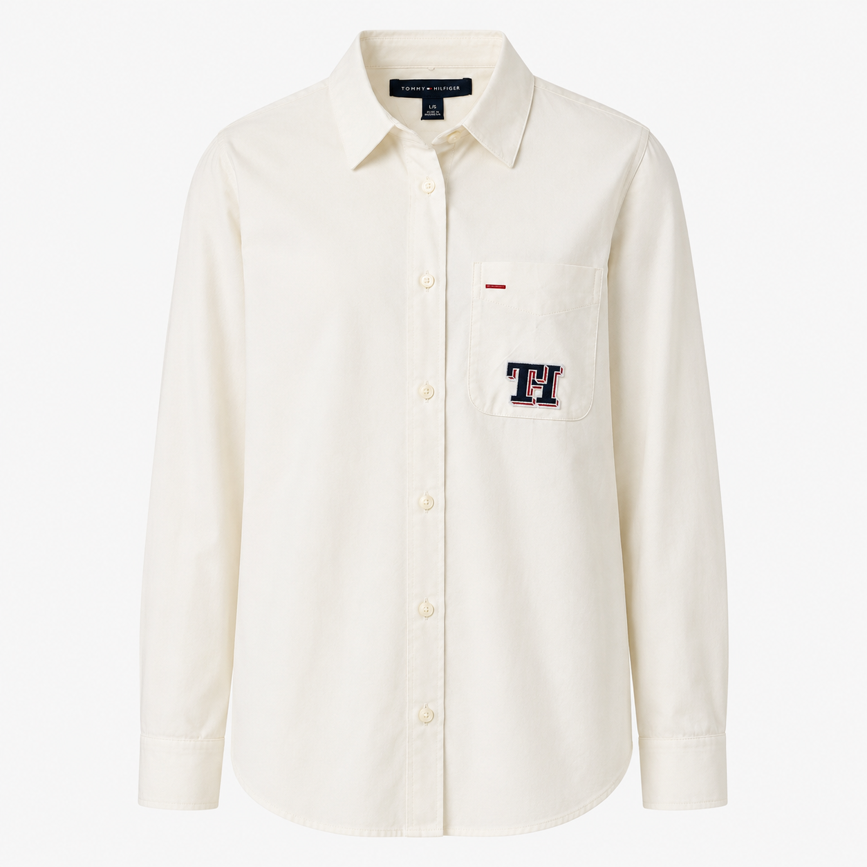 Tommy Hilfiger Jeans white shirt features a loose boyfriend cut