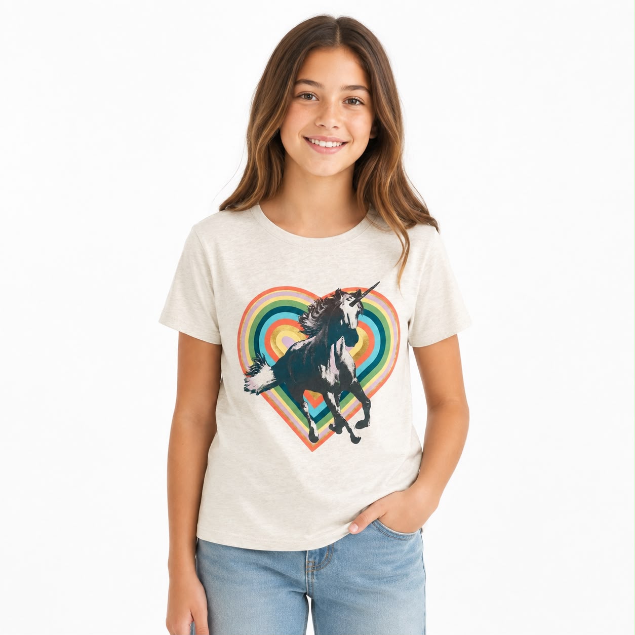 Old Navy Cream Unicorn Rainbow Heart Knit Shirt