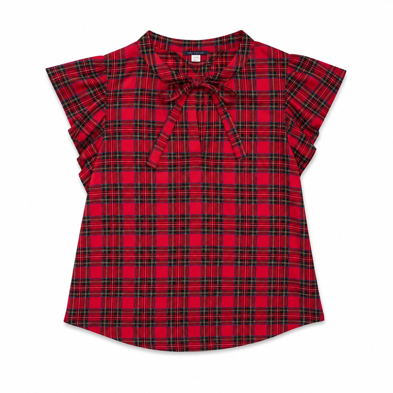 Tommy Hilfiger blouse with red plaid print and ruffles on the sleeves