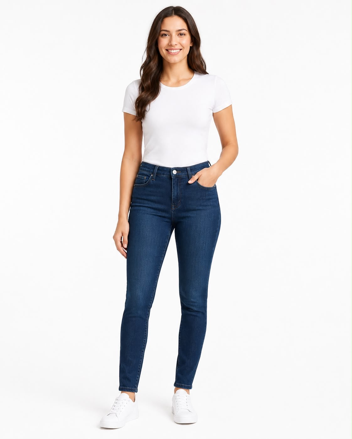 GUESS-High-rise skinny jeans in dark wash denim