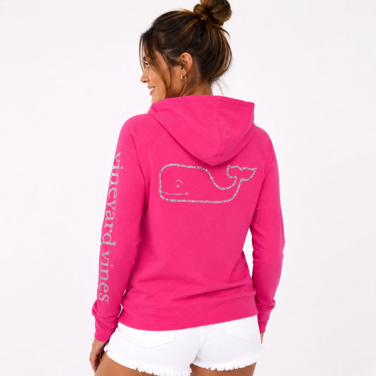 Vineyard Vines Girls Solid Foil Whale Hoodie in Tee