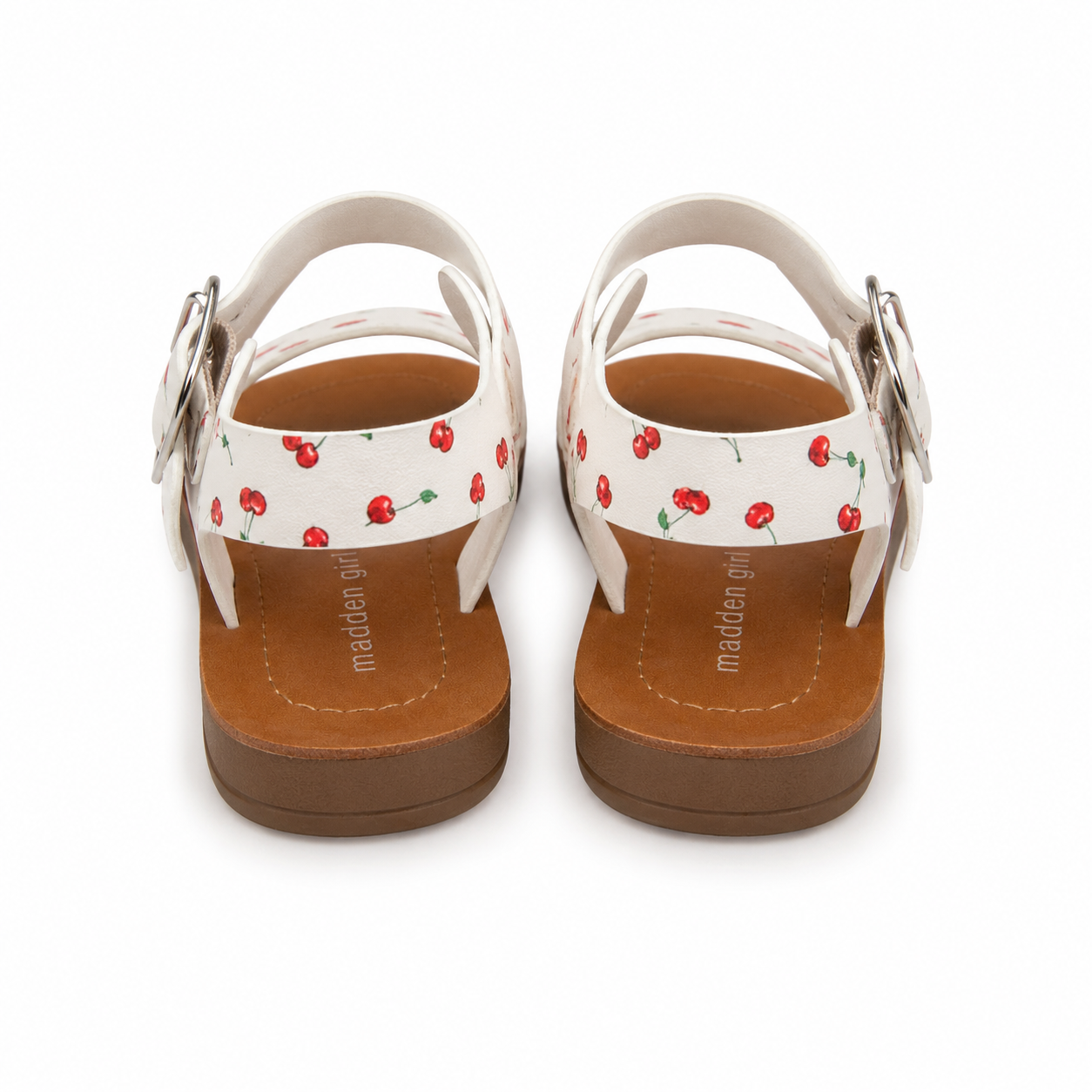 Madden Girl white cherry print sandals and adjustable ankle straps