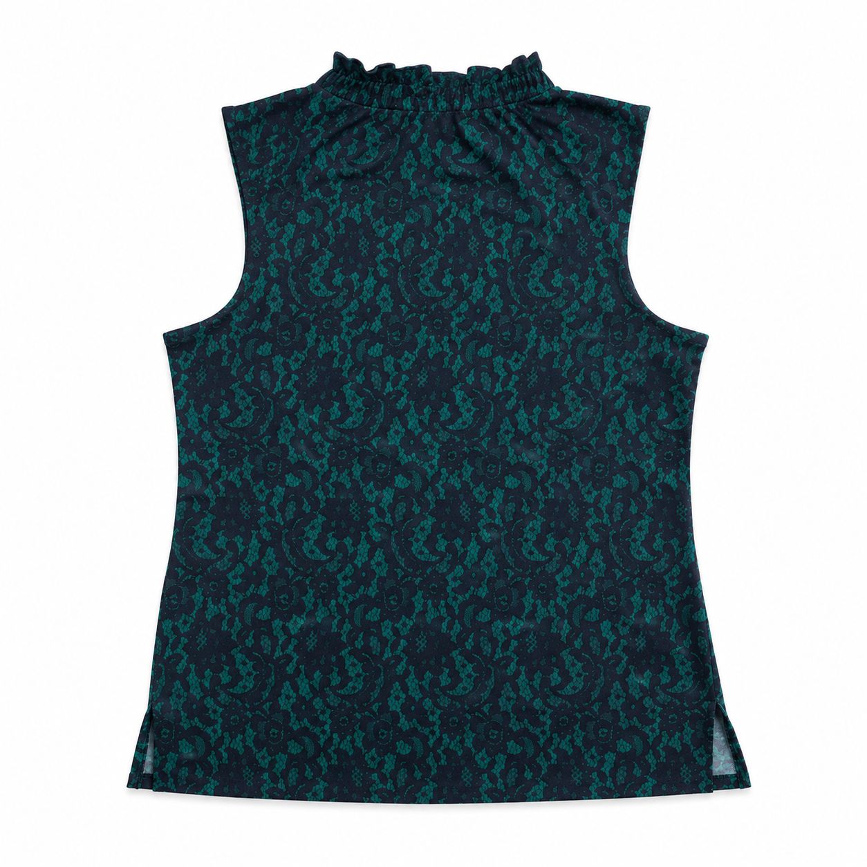 Michael Kors sleeveless blouse features a green lace print