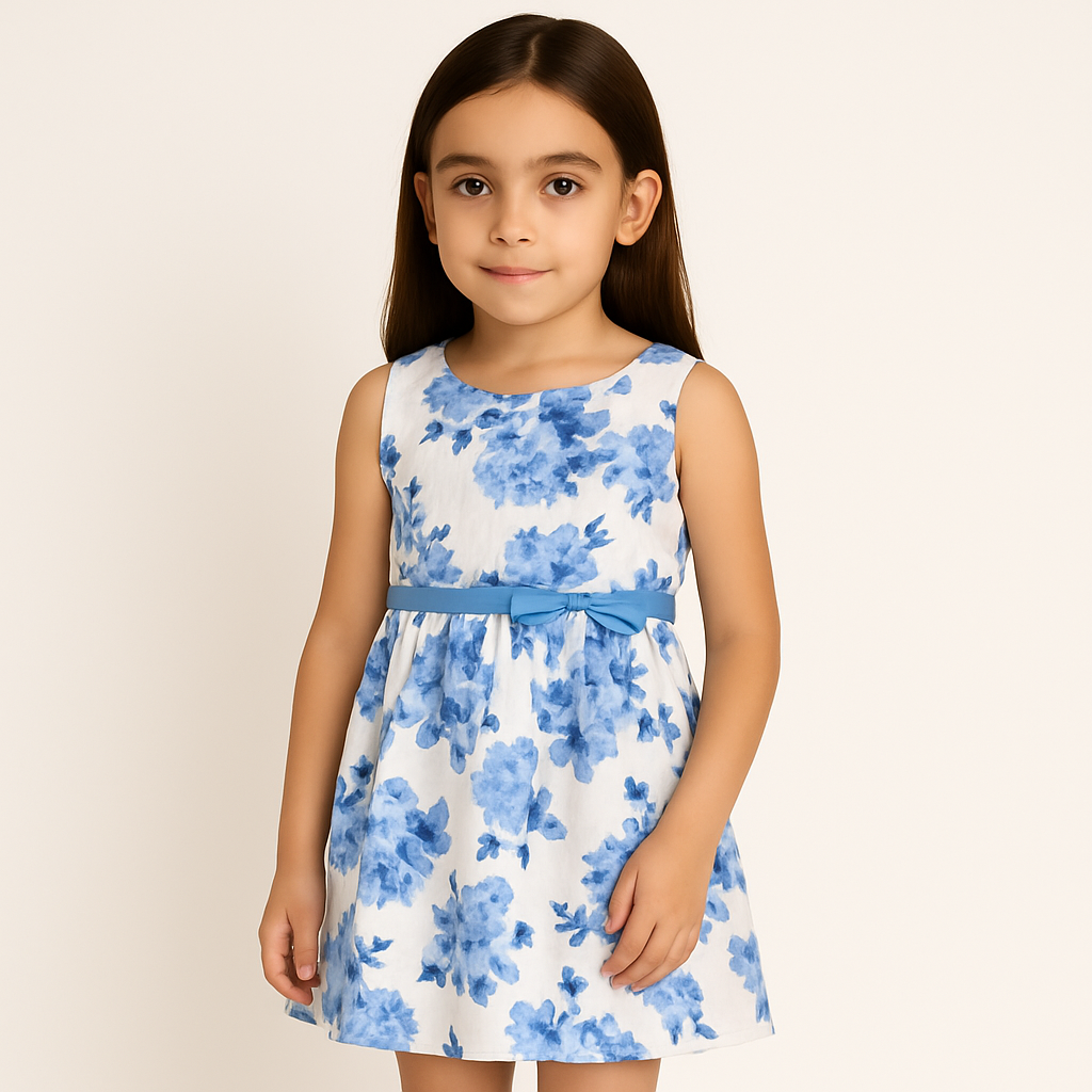 Lilt Dress (No ratings yet) Little Girls Blue & Pink Floral Print Lace Sleeveless Sun Dress