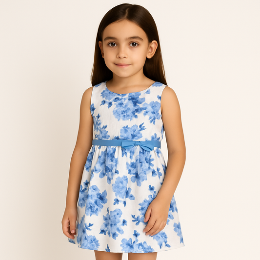 Lilt Dress (No ratings yet) Little Girls Blue & Pink Floral Print Lace Sleeveless Sun Dress
