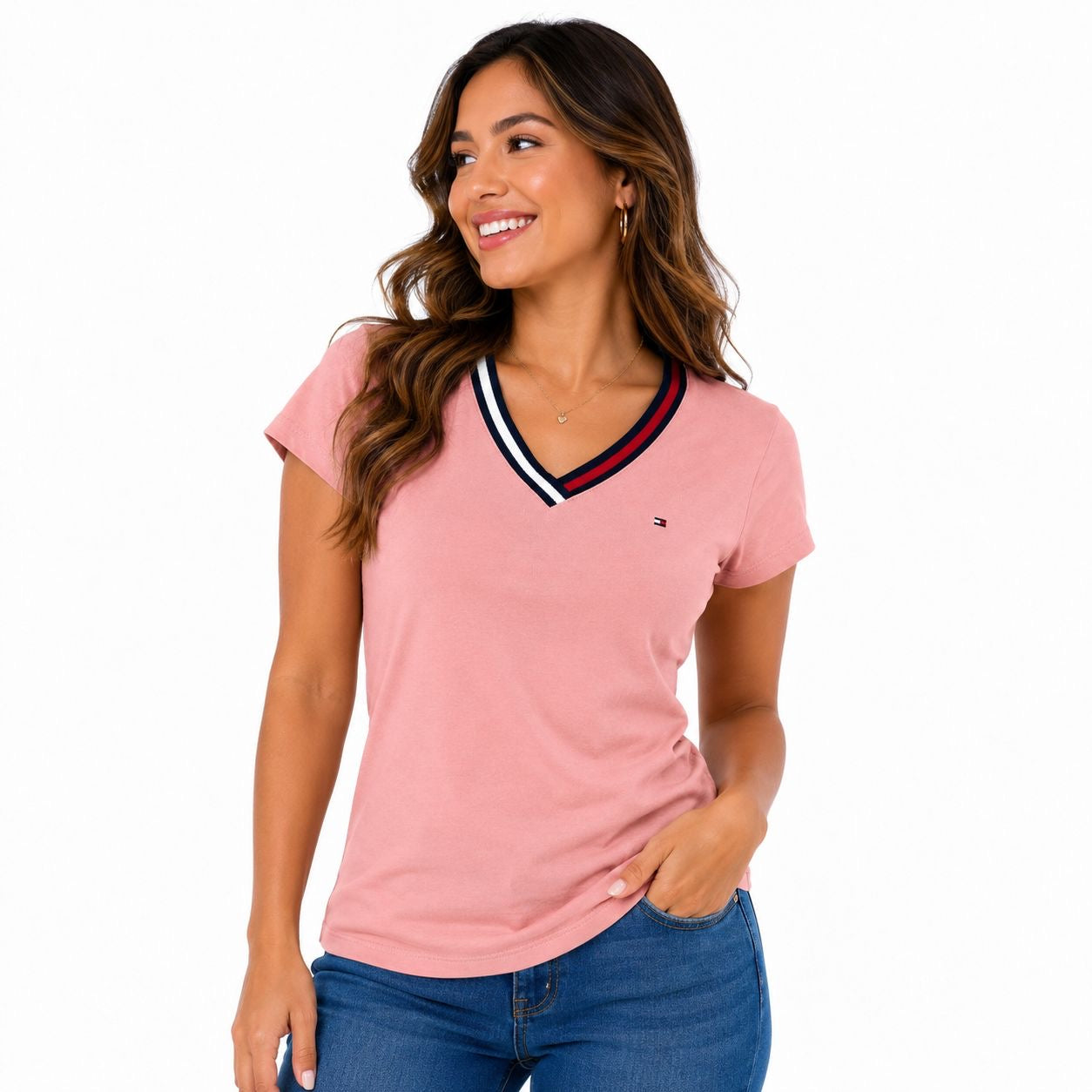 Tommy Hilfiger Women's Striped V-Neck Short-Sleeve T-Shirt