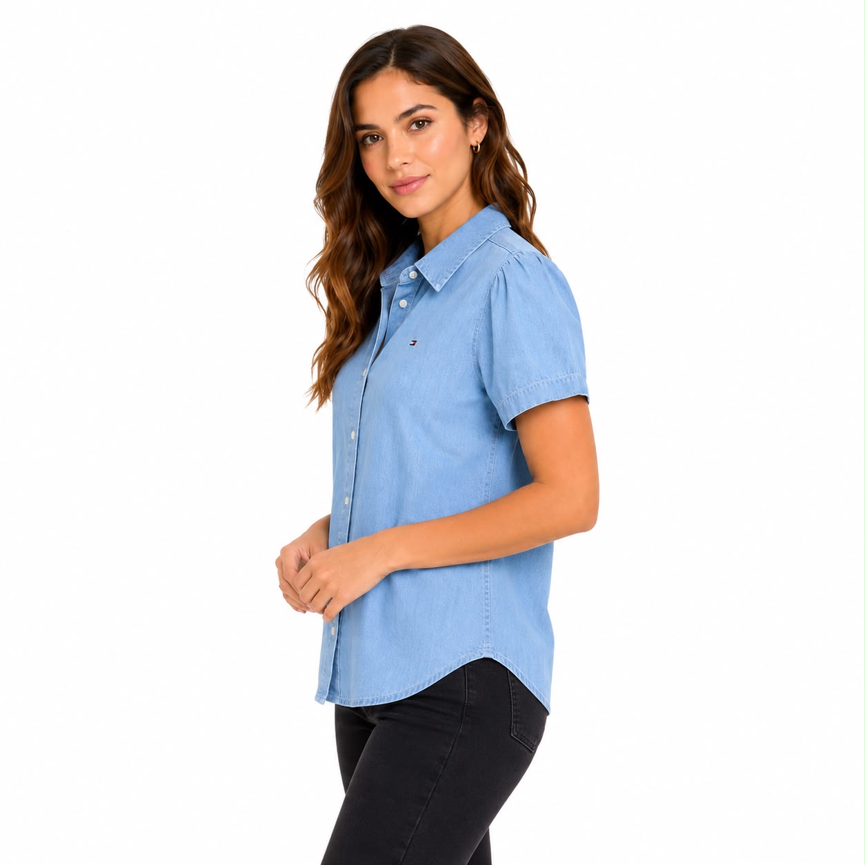 Tommy Hilfiger-Chambray Puff-Sleeve Shirt