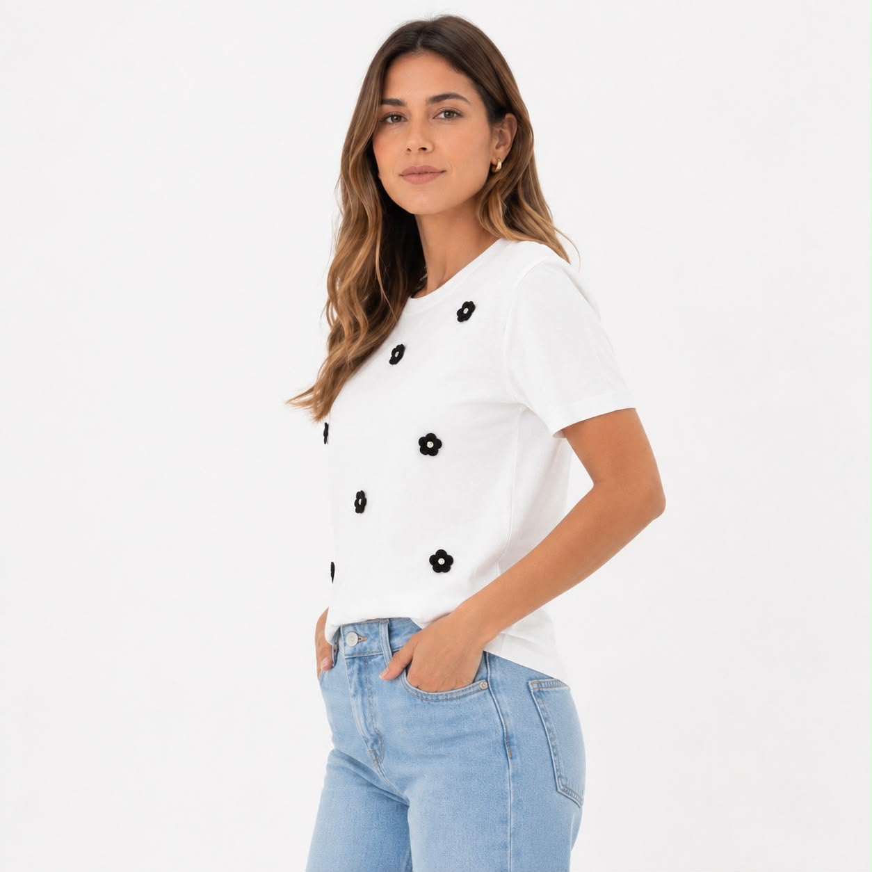 Notations White round neck and short sleeve t-shirt