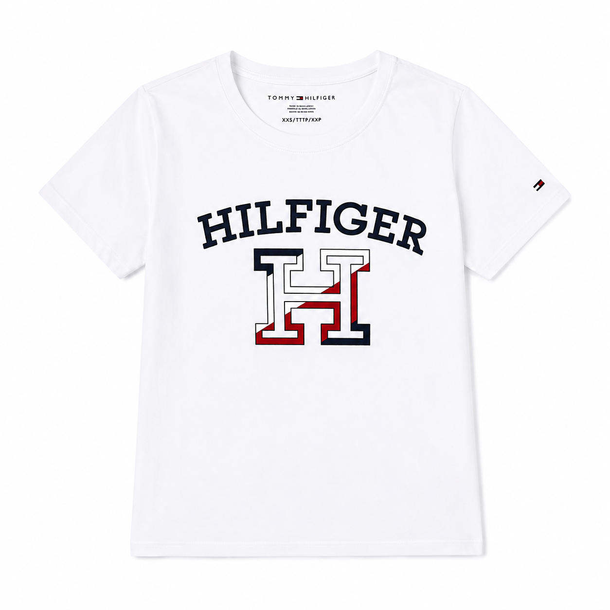 TOMMY HILFIGER-White cotton t-shirt with Tommy Hilfiger brand graphic