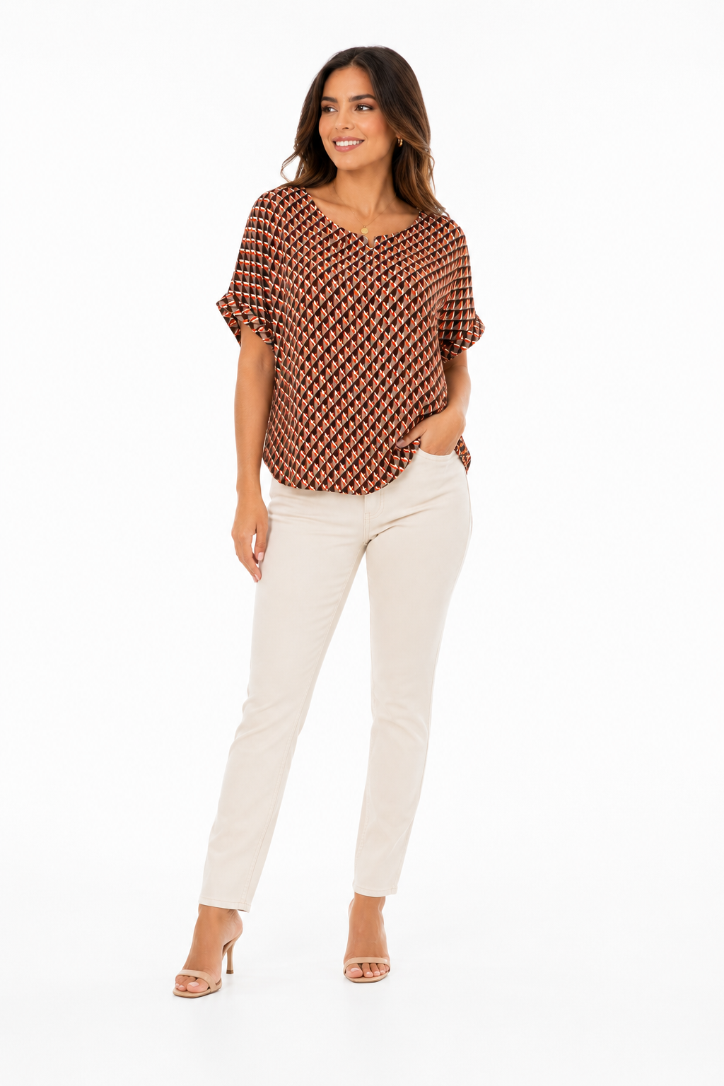 MELLÓDAY-Short-sleeved blouse with bat-type cut