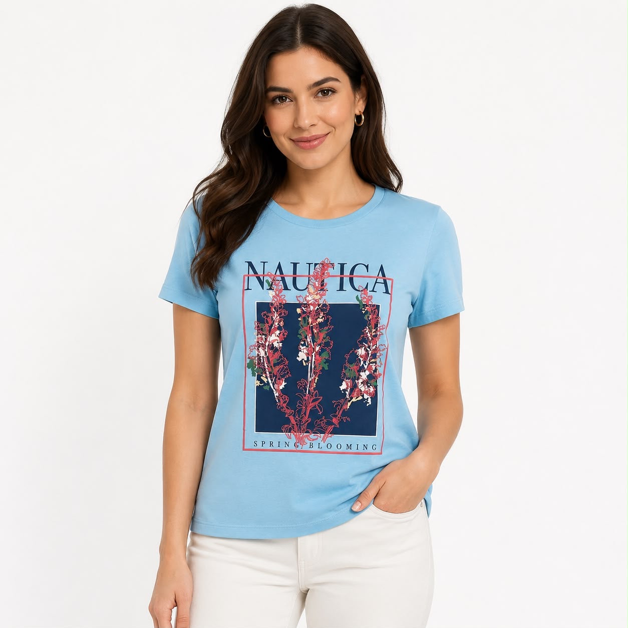 NAUTICA-Light blue round neck t-shirt for women