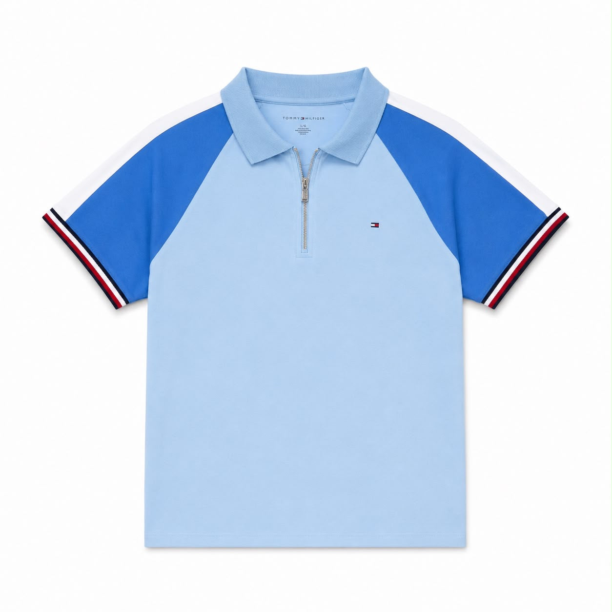 Tommy Hilfiger light blue polo shirt with zipper collar