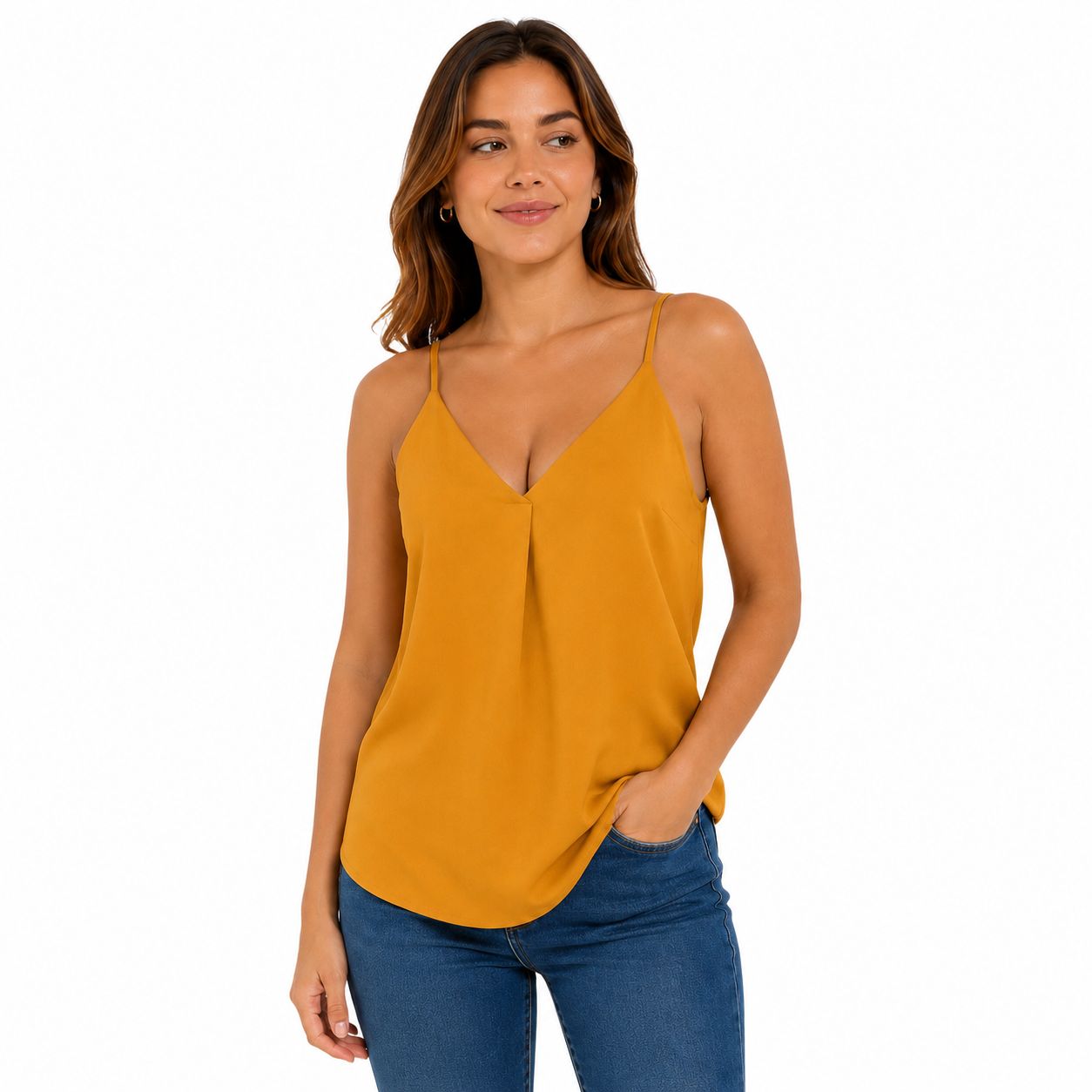 Shinestar Yellow Shineskar blouse has a V-neck and