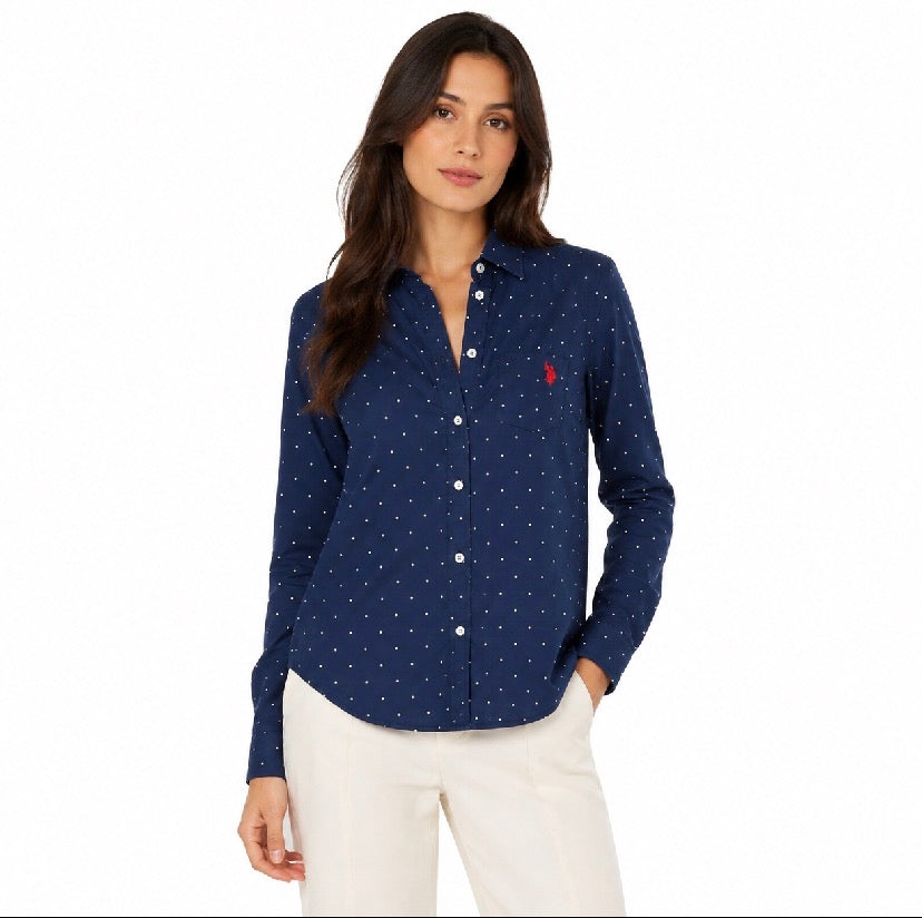 U.S Polo Assn Dot Print Long Sleeve Poplin Shirt