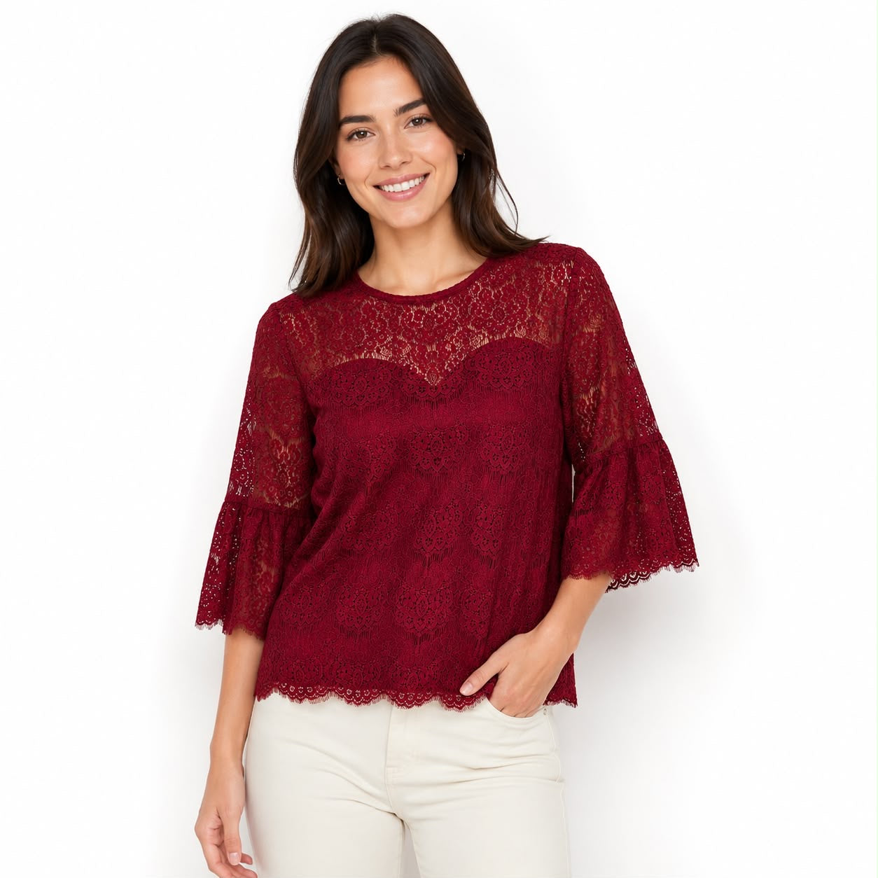 Monteau brand burgundy lace blouse Women’s