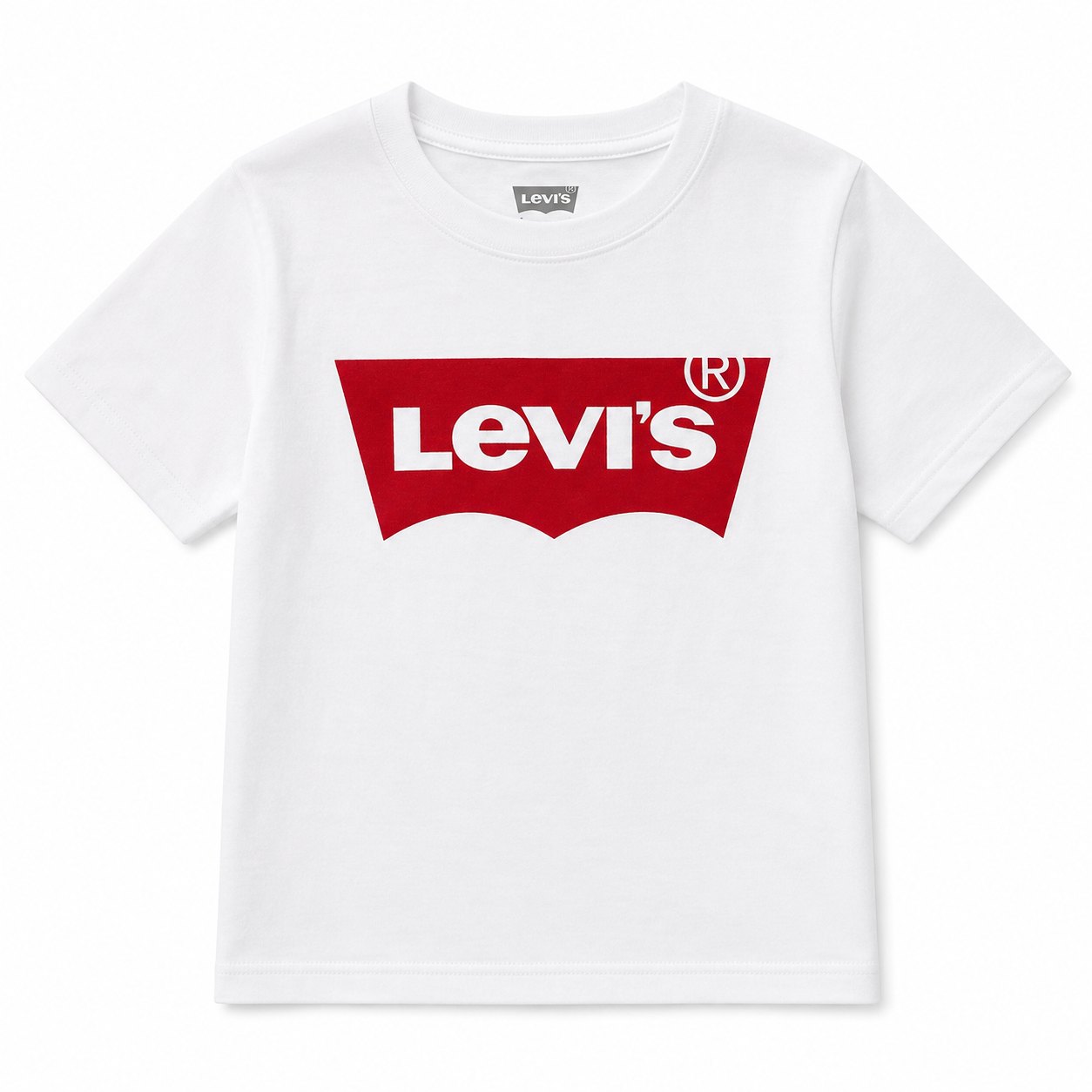 Levi's white short-sleeved t-shirt with the Batwing logo in red