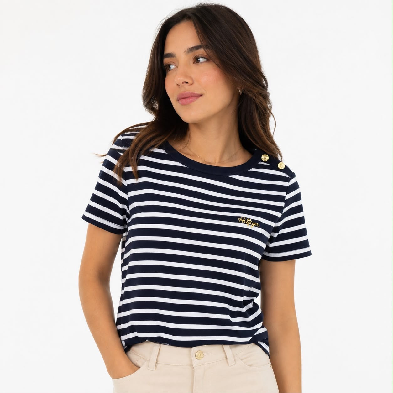 TOMMY HILFIGER-Sailor striped t-shirt with golden buttons on the shoulder