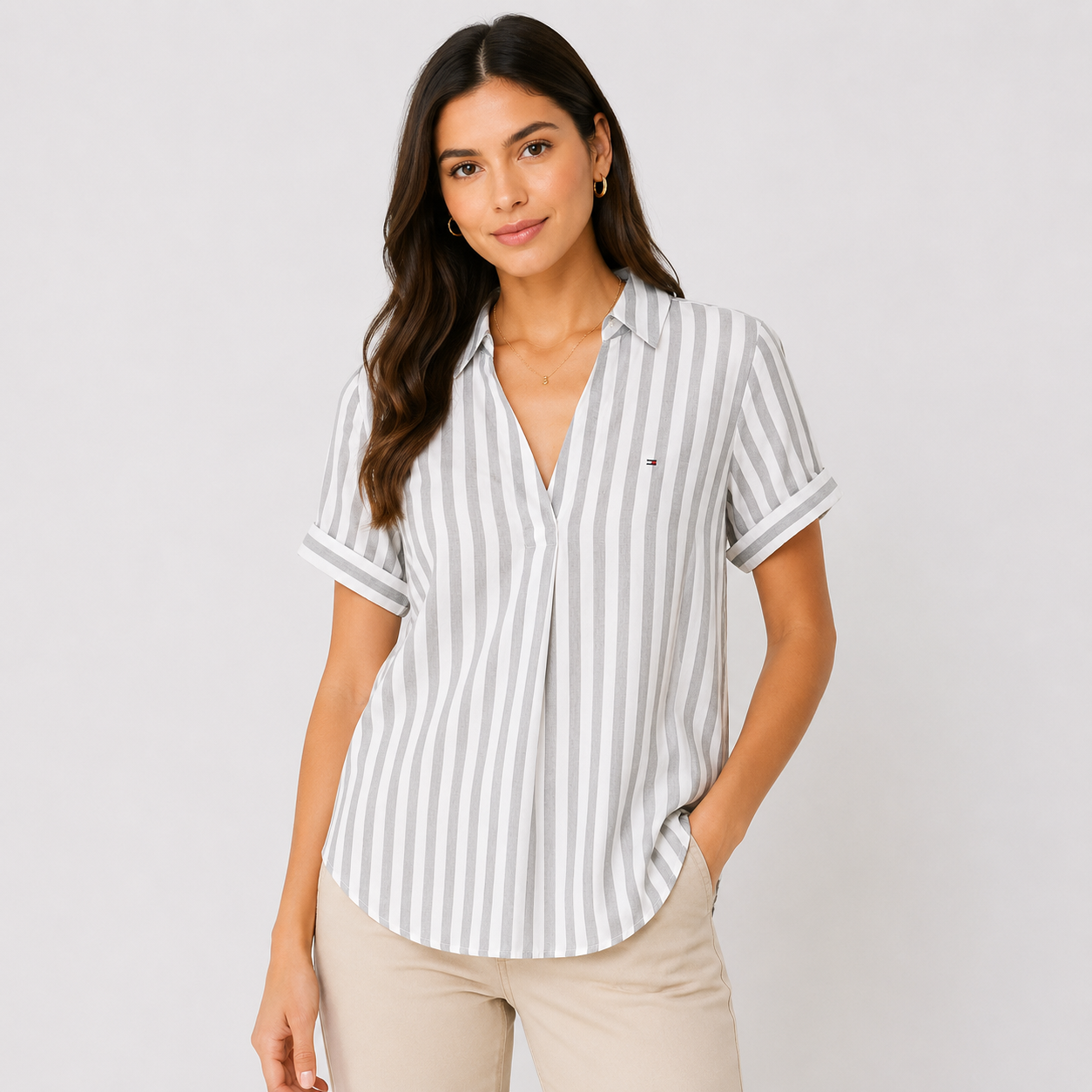 Tommy Hilfiger Gold Button Vertical Stripe Shirt